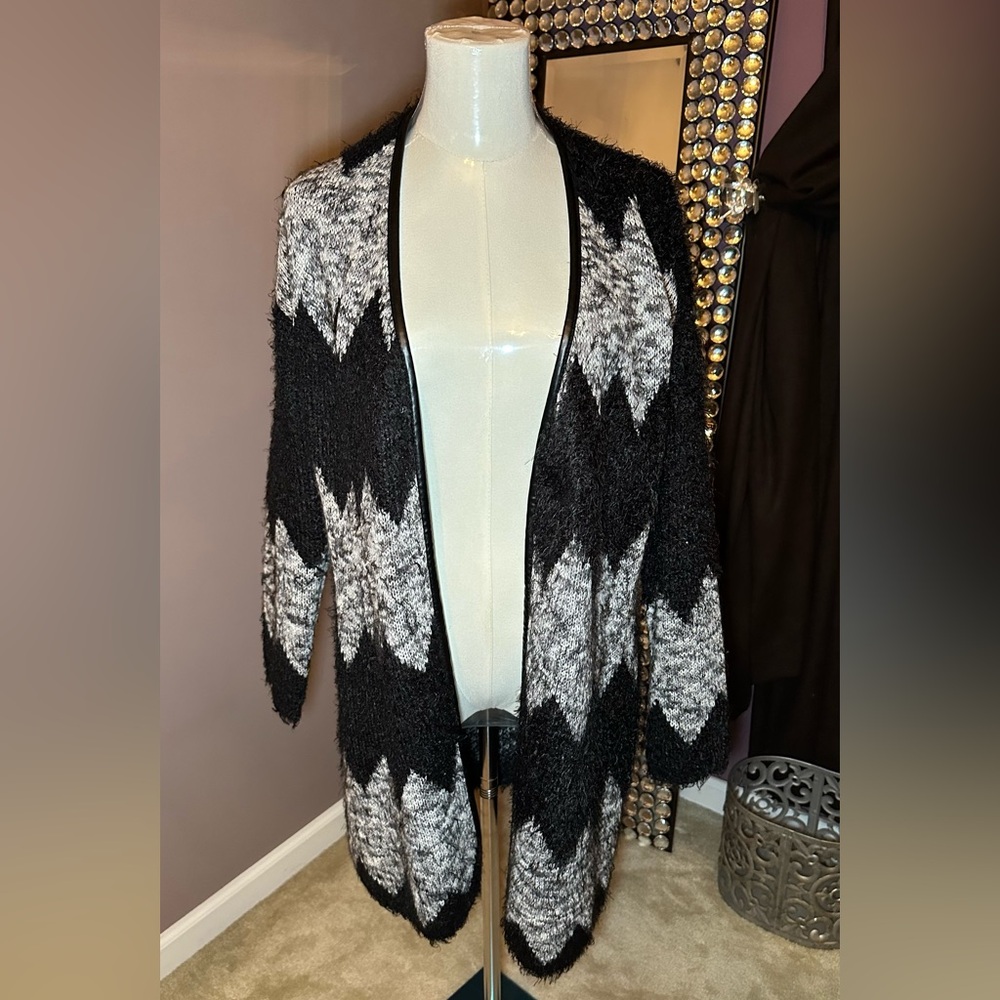 Black and Gray Chevron Women's Sweater Cardigan